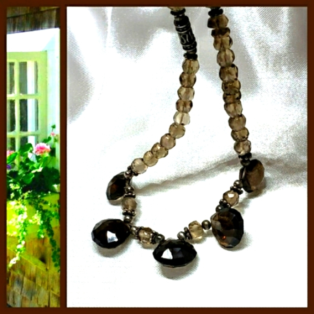 .925 Smoky Quartz SS Choker Vintage Necklace